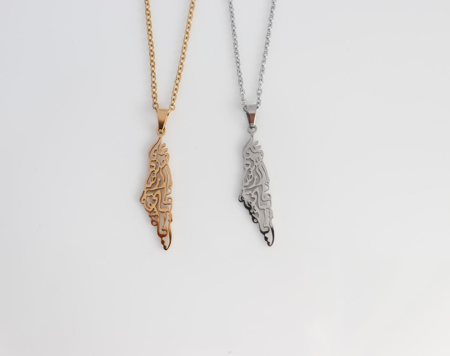 Unlined Calligraphy Palestine Map Necklace