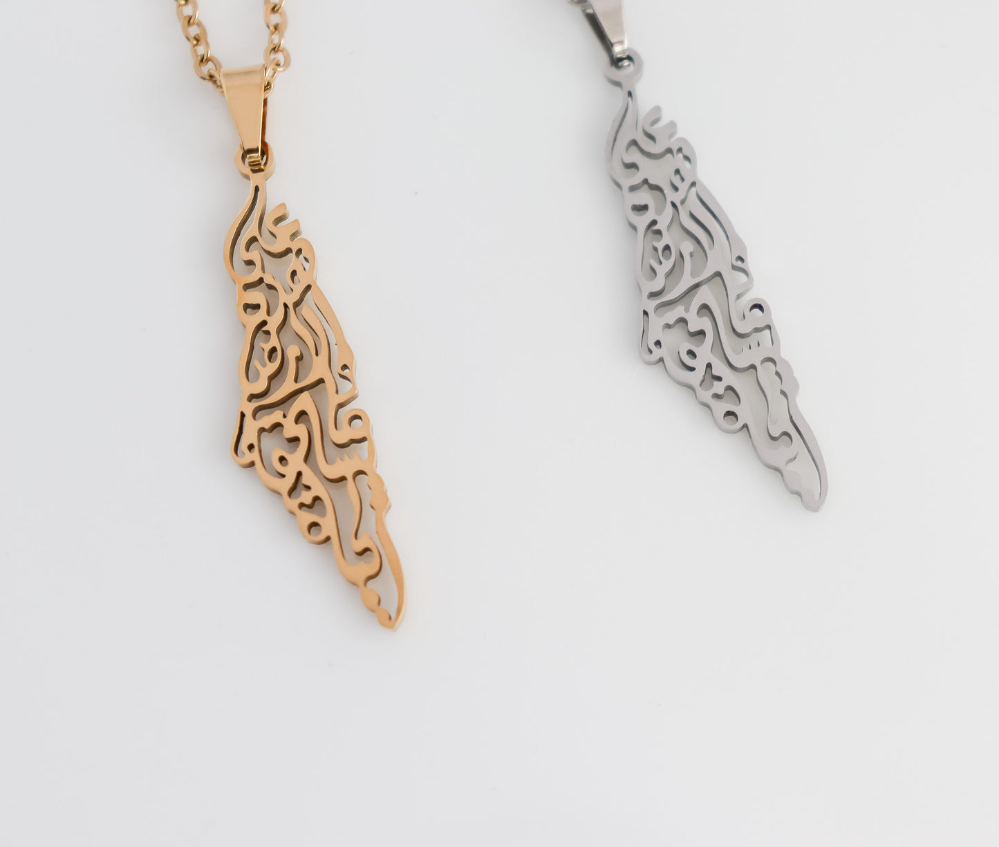 Unlined Calligraphy Palestine Map Necklace