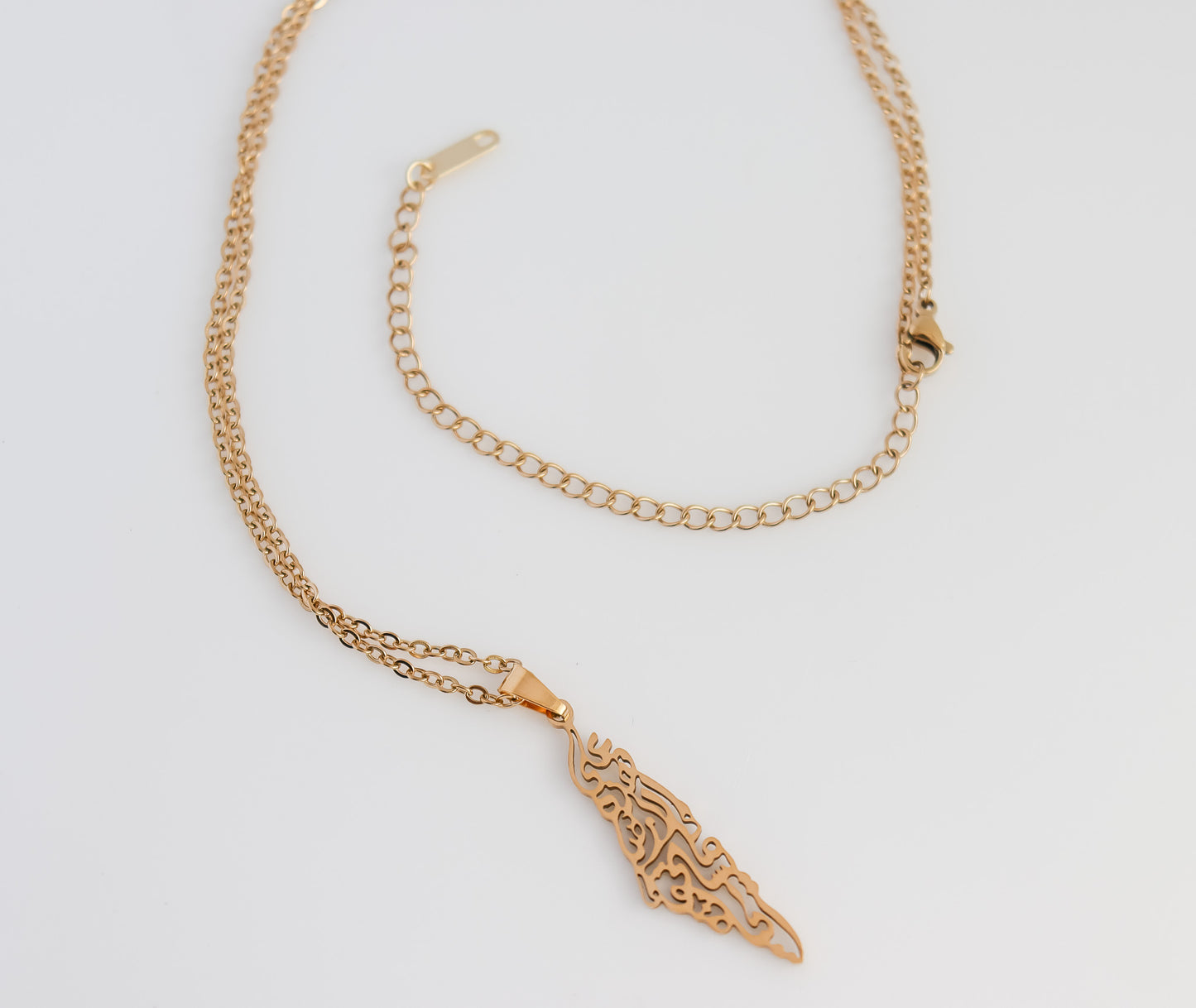 Unlined Calligraphy Palestine Map Necklace