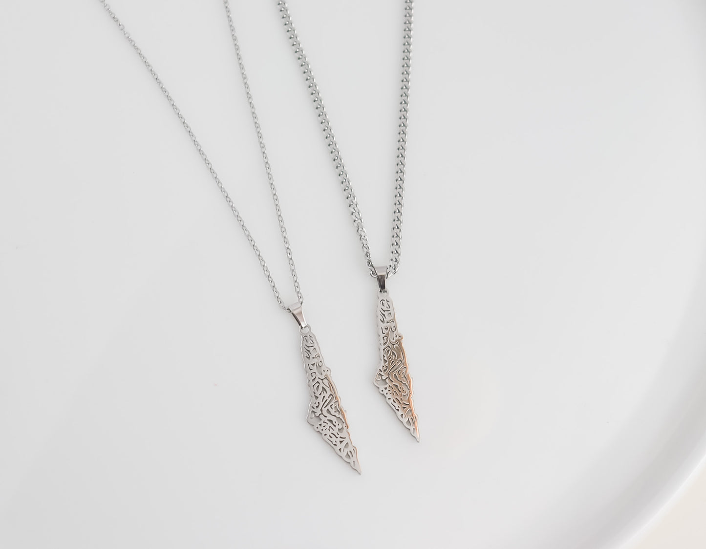 Lined Calligraphy Palestine Map Necklace