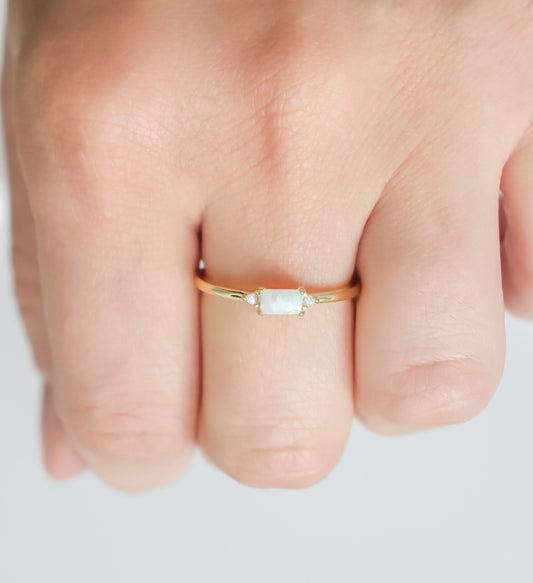 Opal Emerald Cut Ring