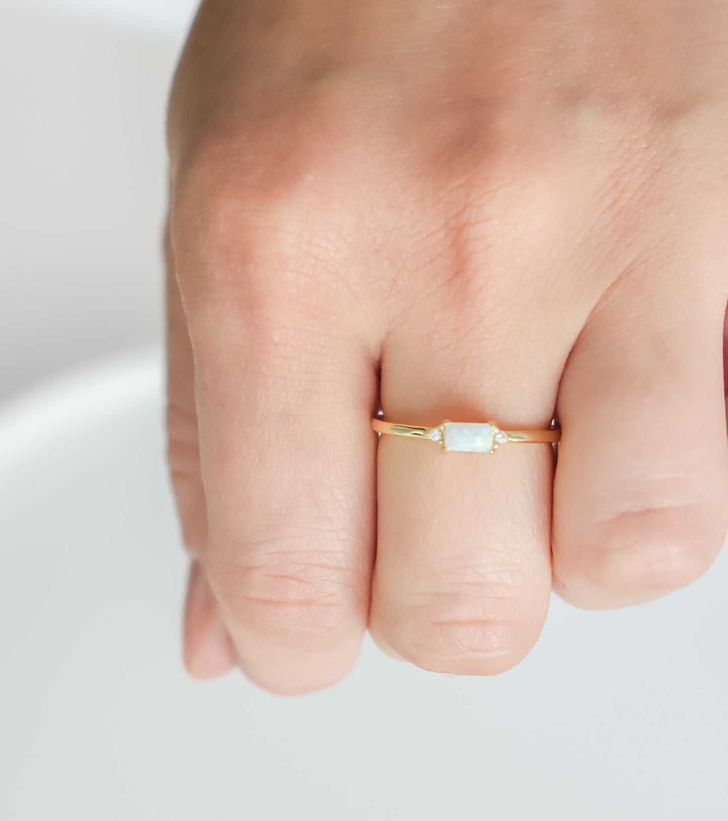 Opal Emerald Cut Ring