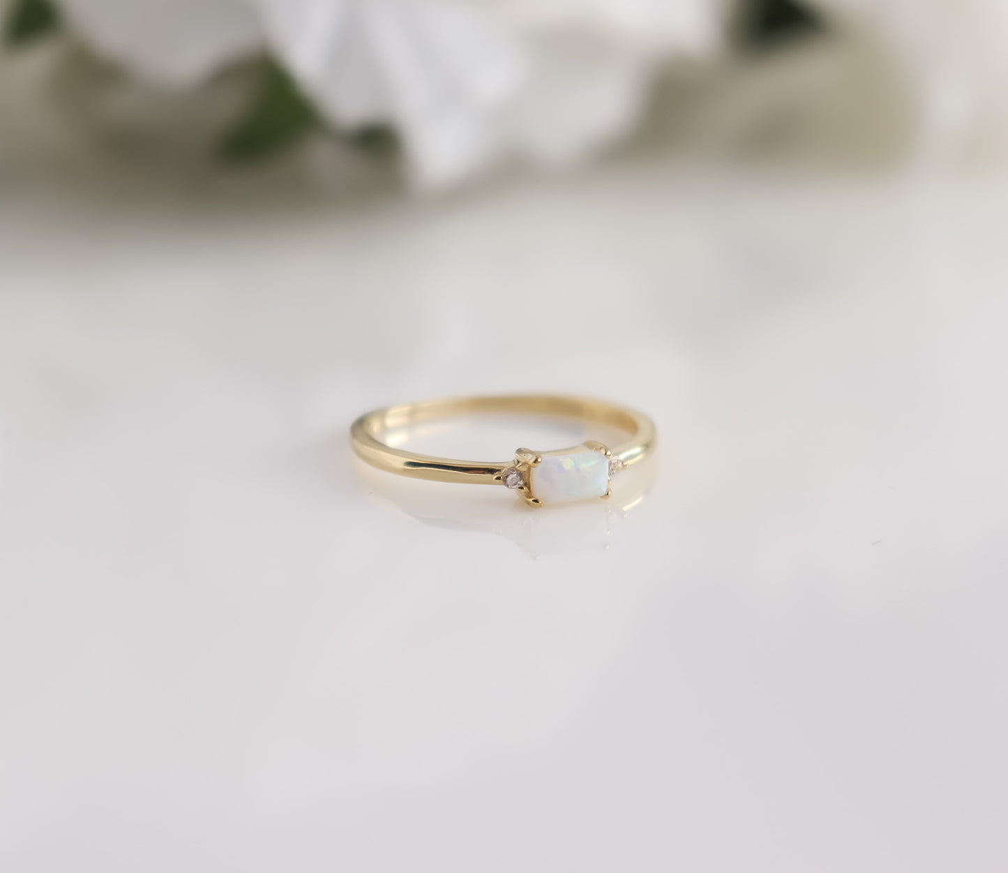 Opal Emerald Cut Ring