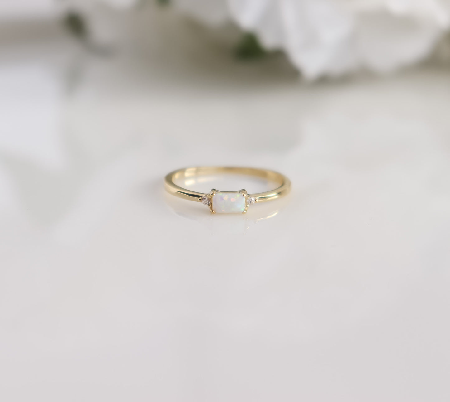 Opal Emerald Cut Ring