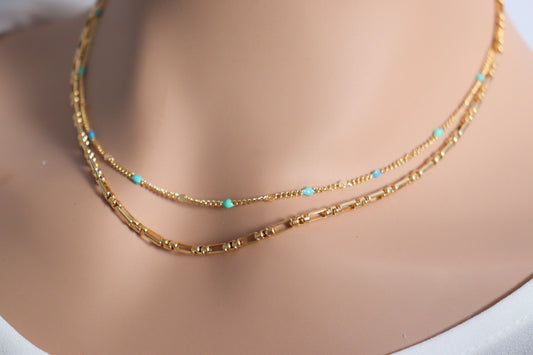 Blue Accent Double Layered Necklace/Bracelet