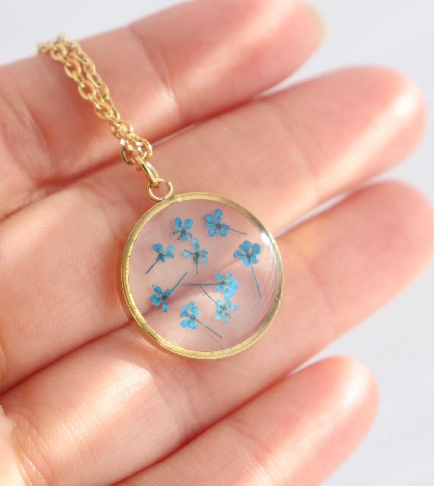 Mini Pressed Birth Month Flower Necklace | Dainty Birth Flower I Birth Month Necklace I Round Pedant I Flower Necklace, Flower Birth Month