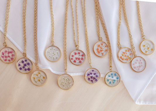 Mini Pressed Birth Month Flower Necklace | Dainty Birth Flower I Birth Month Necklace I Round Pedant I Flower Necklace, Flower Birth Month