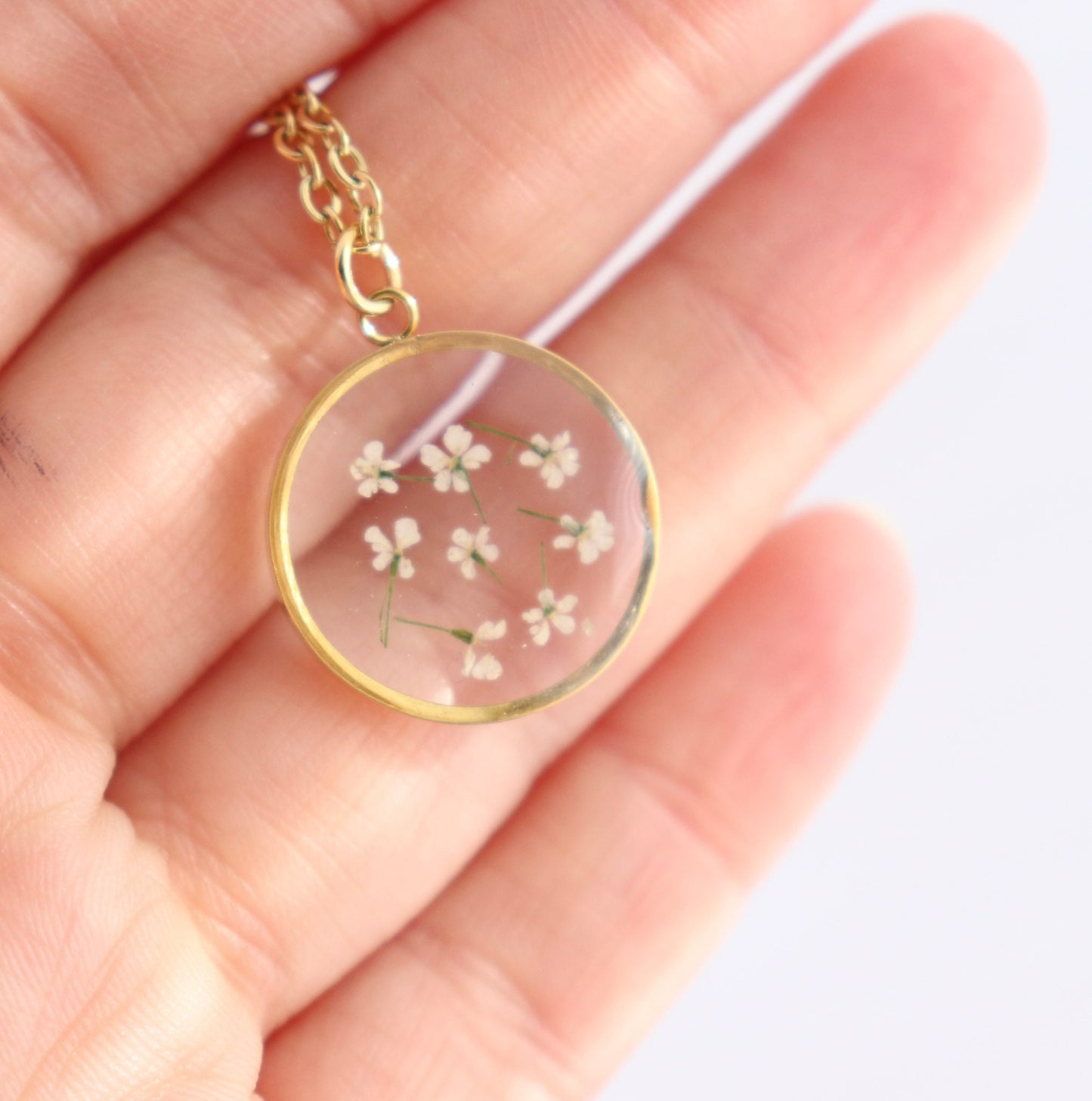 Mini Pressed Birth Month Flower Necklace | Dainty Birth Flower I Birth Month Necklace I Round Pedant I Flower Necklace, Flower Birth Month