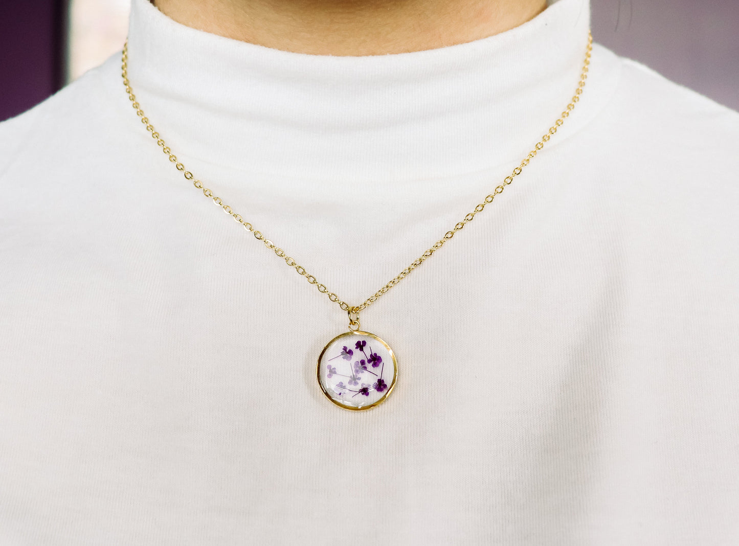 Mini Pressed Birth Month Flower Necklace | Dainty Birth Flower I Birth Month Necklace I Round Pedant I Flower Necklace, Flower Birth Month