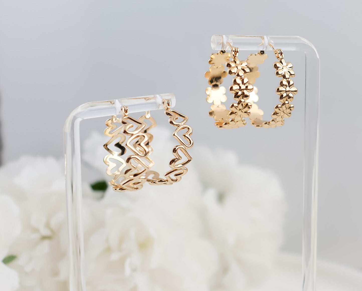 Daisy Open Hoops | Daisy Earrings | Heart Open Hoops | Tiny Dainty Hoop Earrings | Heart Earring | Statement Hoops in Gold | Earring For Her