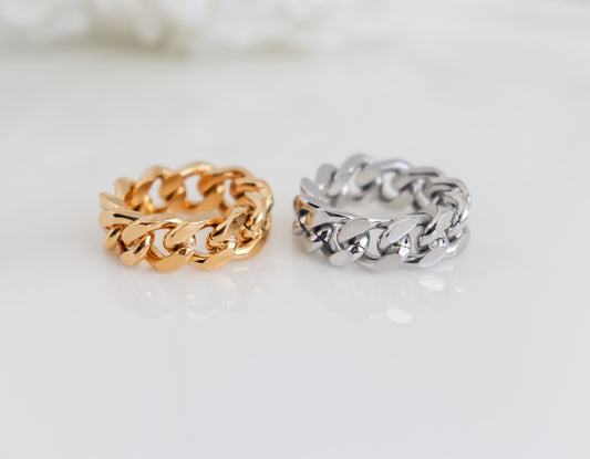 Curb Chain Ring I Minimalist Ring I Stacking Ring I Bridesmaid Gifts I Gold Minimalist Ring for Stacking, Curb Ring, Ring For women