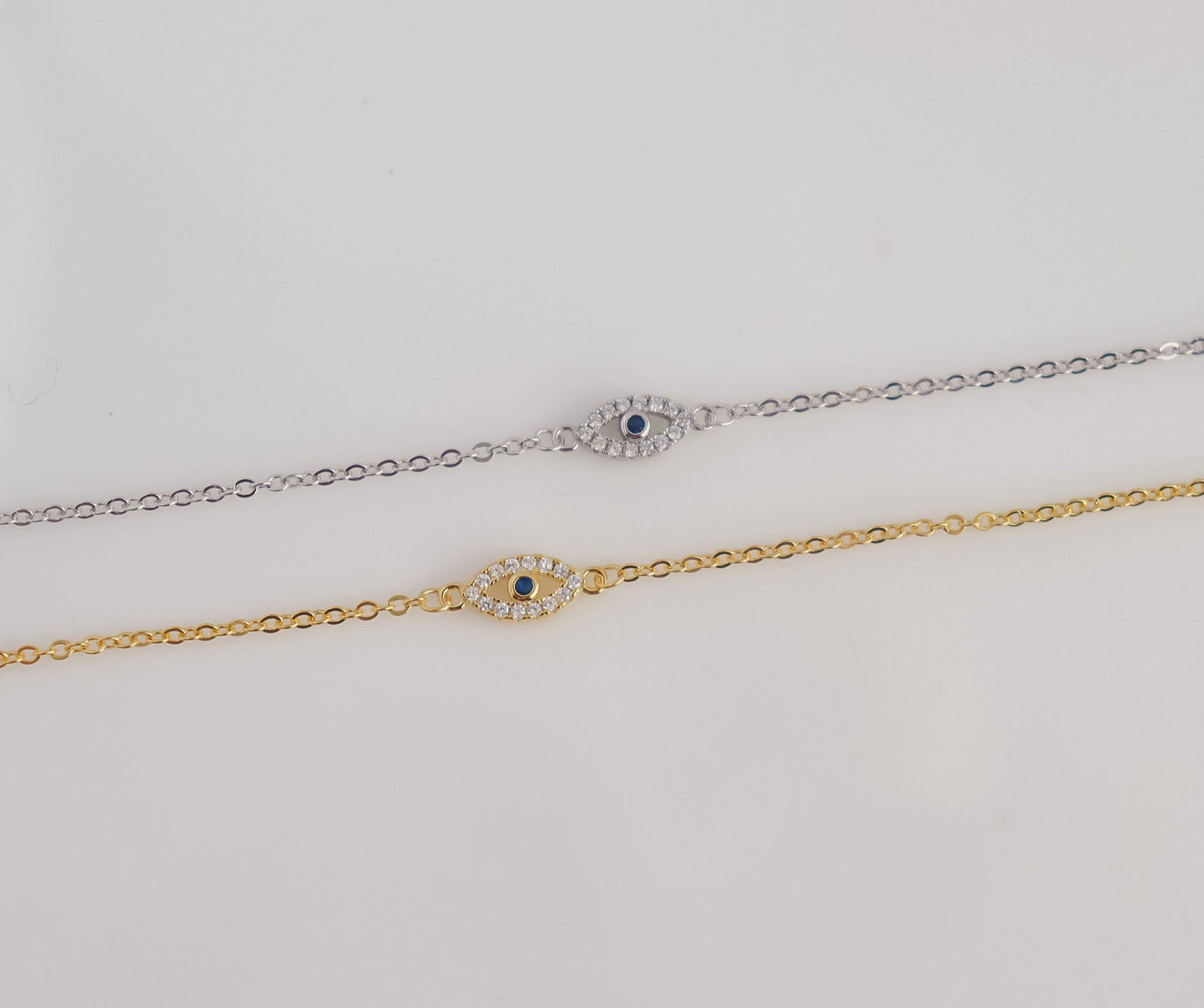 Evil Eye Bracelet | Sterling Silver Bracelet | Studded Silver Bracelet | Crystal Evil Eye | Gifts for Her Minimal Bracelet | Bridal Shower