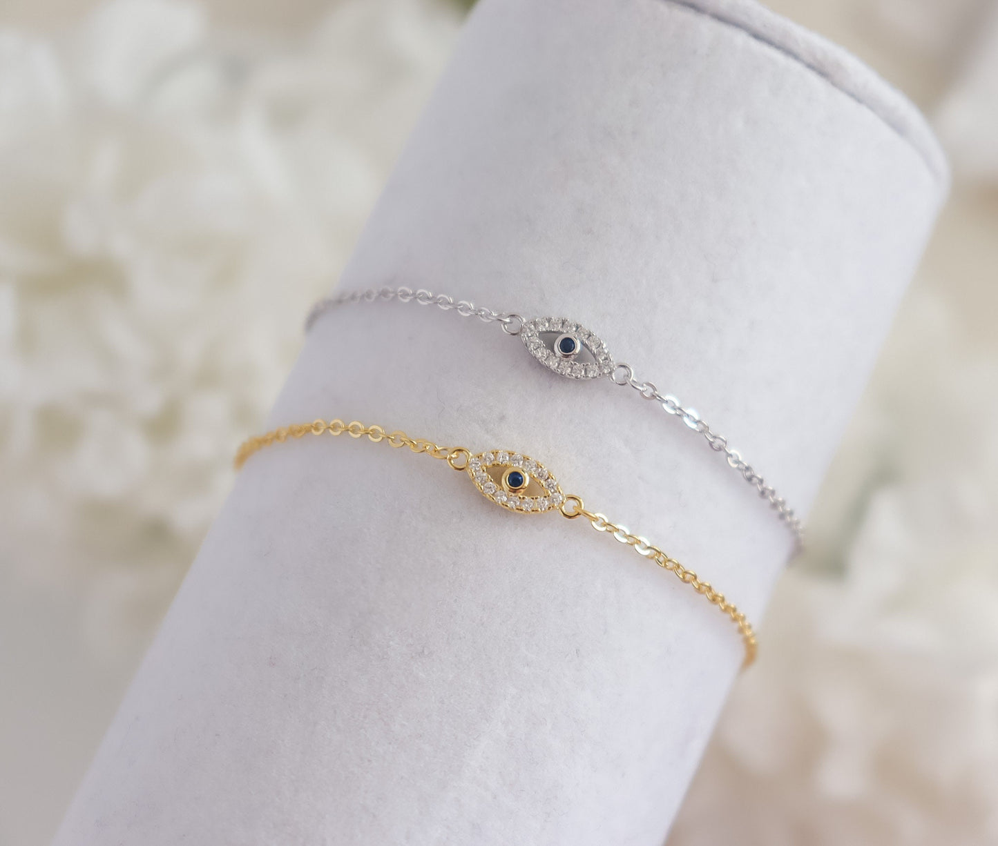 Evil Eye Bracelet | Sterling Silver Bracelet | Studded Silver Bracelet | Crystal Evil Eye | Gifts for Her Minimal Bracelet | Bridal Shower