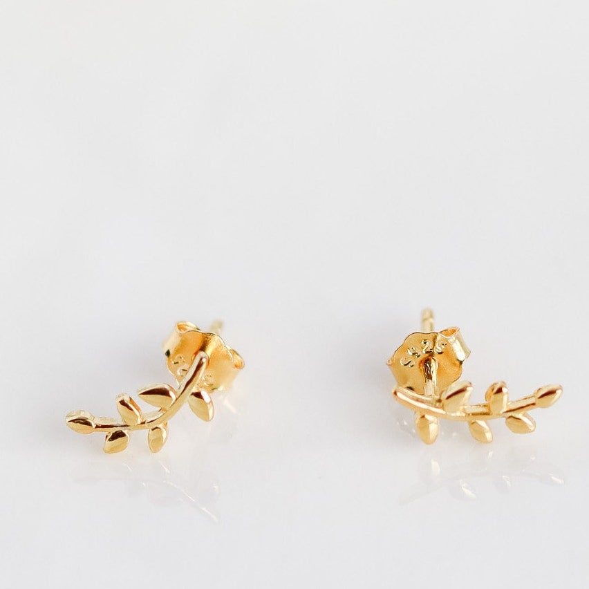 Leaf Stud Pair I Olive Branch Earring | Sterling Silver | Branch Stud | Gold Stud | Birthday Gift for Her I Earring For Her | Christmas Gift