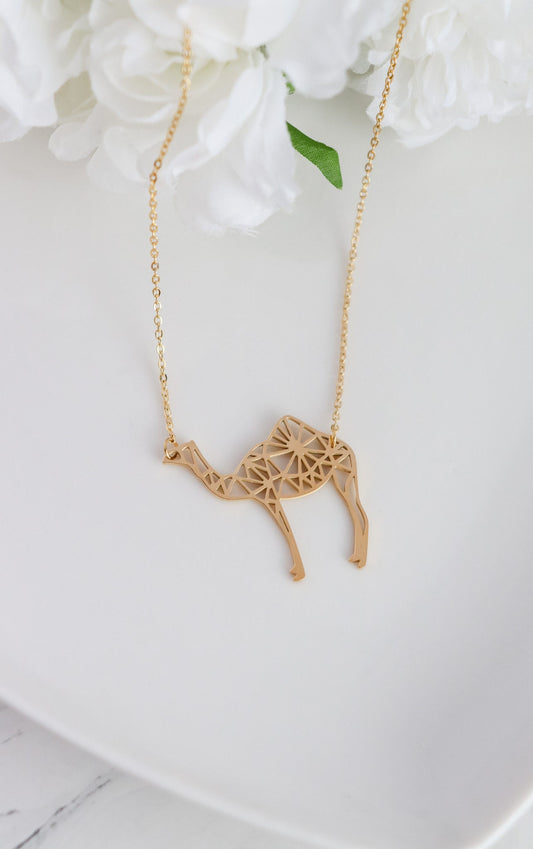 Origami Animal Necklace | Geometric Camal Necklace | Gift For Animal Lovers | Bee Pendant Solid Gold | Animal Charm | Arabic Camal Necklace