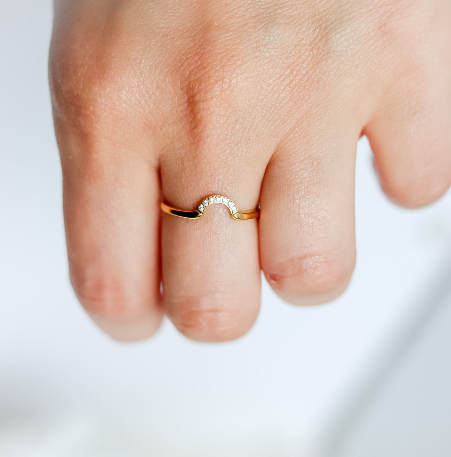 Curved U Ring | Pave Clear Cubic Zirconia CZ | U Shaped Wedding Ring | Daimond Curve Band | Rings for Women | Stacking Band