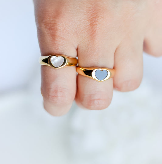 Heart Onyx Ring | Pearl Band | Heart Ring | Statement Ring | Seashell Ring | Pearl Ring | Bridesmaid I Minimalist Ring | Ring For women
