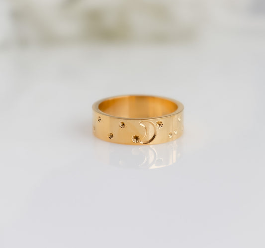 Crescent Ring | Celestial Jewelry | Solid Moon Star Ring | Gold Ring | Unisex ring | Ring For Women | Christmas Gift | Stargazer Ring