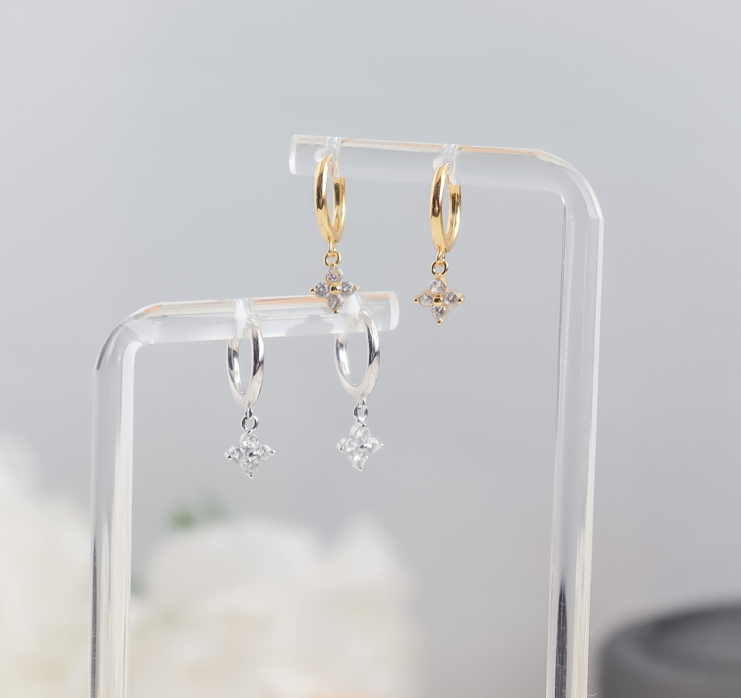 Dangle Jasmin Earring Pair | Jasmin Zircon Earring | Minimal Earring | Gold Earring | Bridesmaid Gifts | Bridal Shower Gift