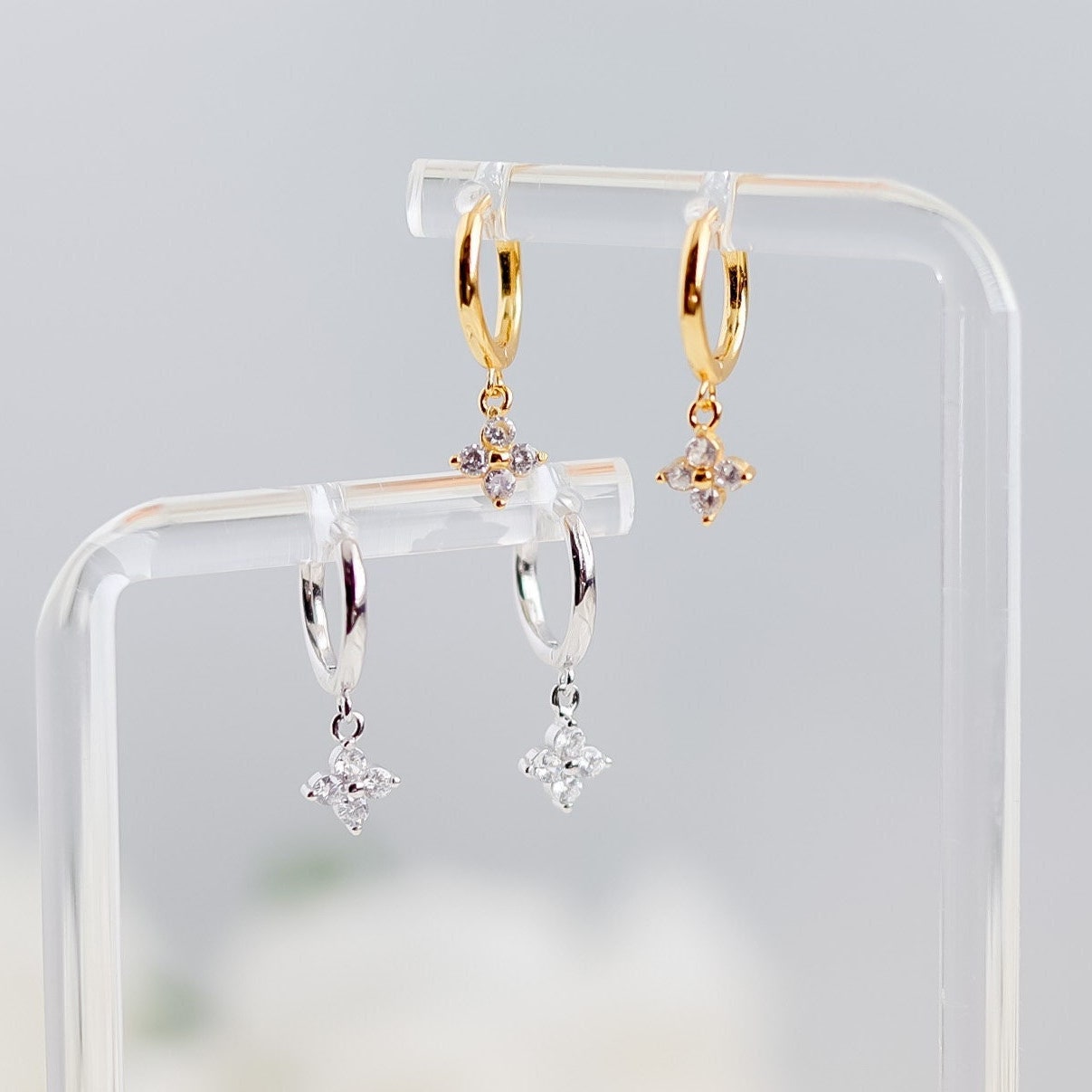 Dangle Jasmin Earring Pair | Jasmin Zircon Earring | Minimal Earring | Gold Earring | Bridesmaid Gifts | Bridal Shower Gift