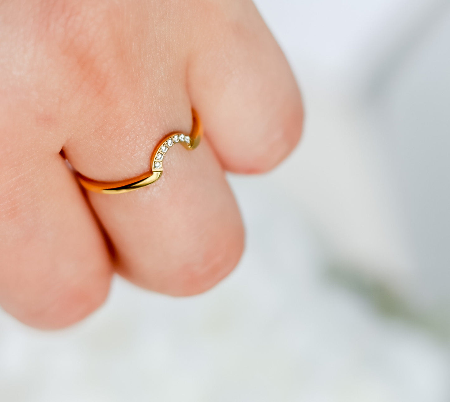 Curved U Ring | Pave Clear Cubic Zirconia CZ | U Shaped Wedding Ring | Daimond Curve Band | Rings for Women | Stacking Band