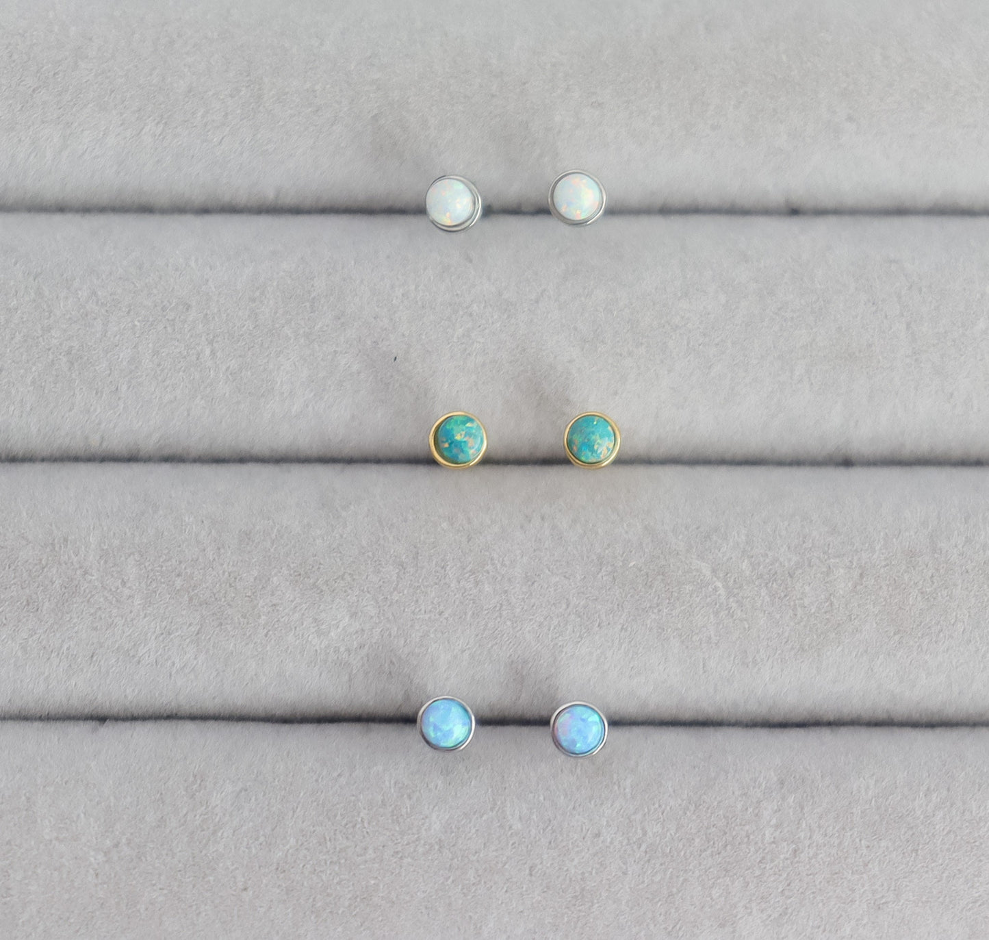 Minimalist Opal Stud Earrings in Sterling Silver | Tiny Circle Dot Jewellery | Opal Stud Earrings Pair | White Opal Stud | Earring For Her