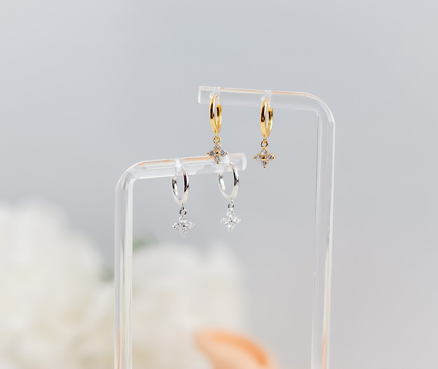 Dangle Jasmin Earring Pair | Jasmin Zircon Earring | Minimal Earring | Gold Earring | Bridesmaid Gifts | Bridal Shower Gift