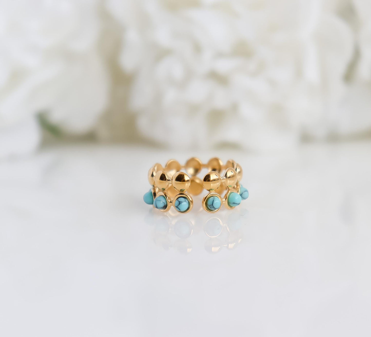 Turquoise Ring | Double Layered Ring | Gemstone Ring | Beads Ring | Minimalist Ring | Gift for Mom | Ring For Women I Resizable Ring
