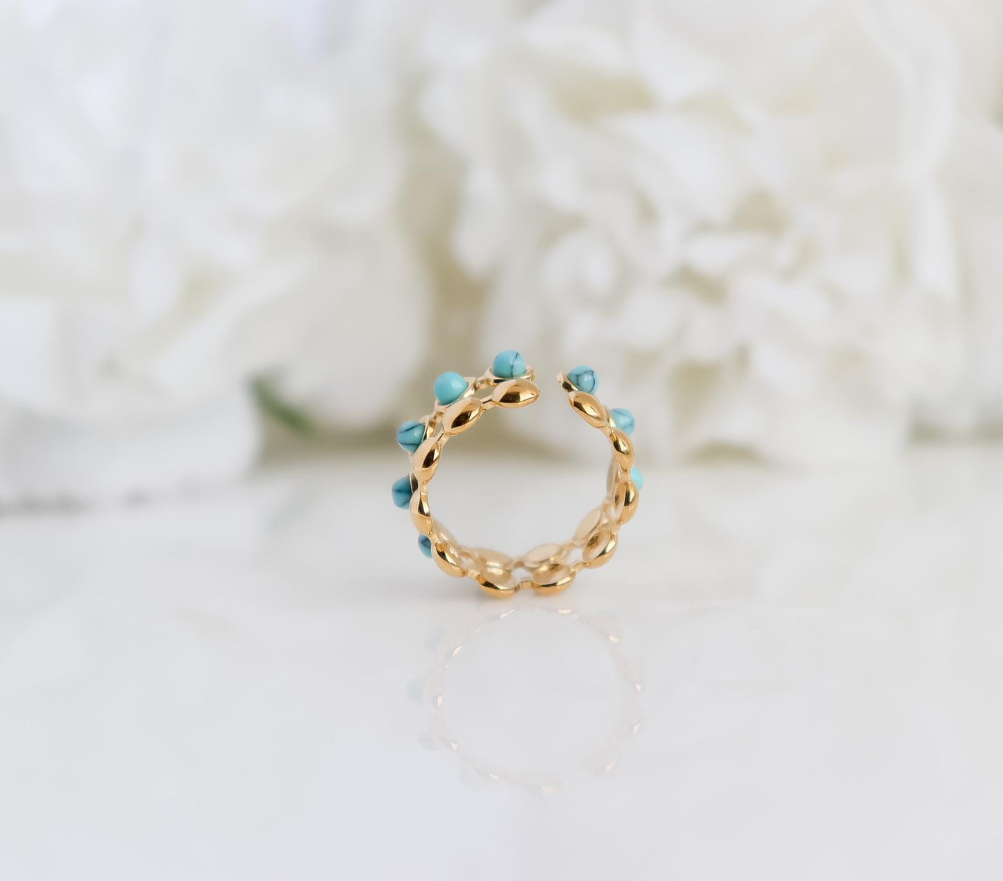 Turquoise Ring | Double Layered Ring | Gemstone Ring | Beads Ring | Minimalist Ring | Gift for Mom | Ring For Women I Resizable Ring