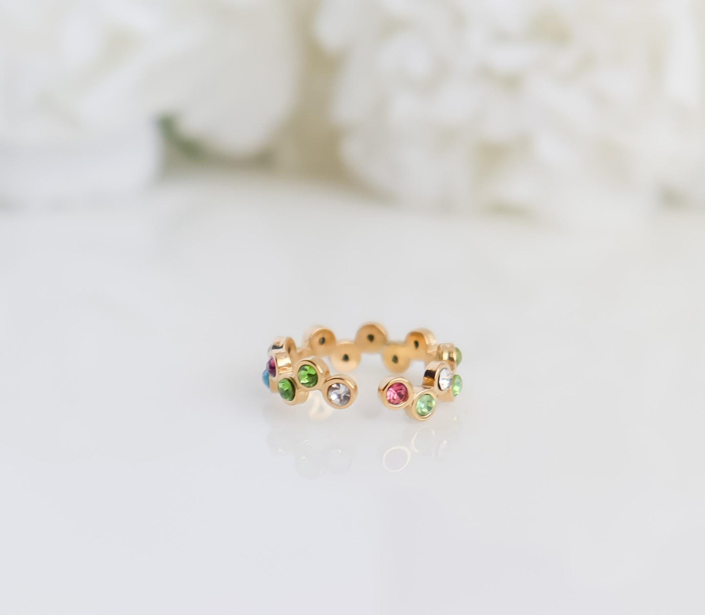 Gemstone Ring | Circle Zirconia Ring | Crystal Ring | Celestial Jewelry | Studded Ring | Resizable Ring | Statement Ring | Ring For Her