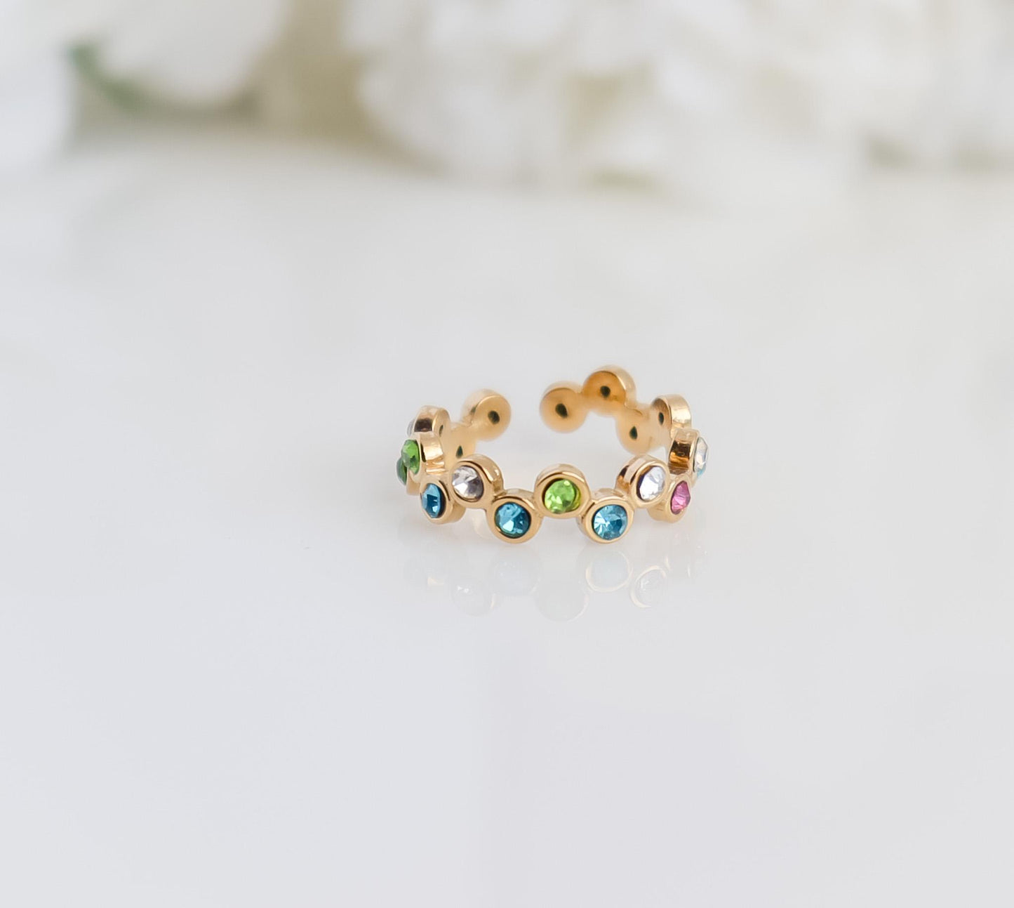 Gemstone Ring | Circle Zirconia Ring | Crystal Ring | Celestial Jewelry | Studded Ring | Resizable Ring | Statement Ring | Ring For Her
