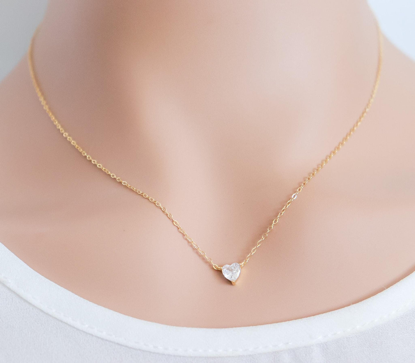 Crystal Heart Necklace | Zircon Sterling Silver Necklace | Statement Heart Pendant | Delicate Layering | Minimalist Wedding Jewelry