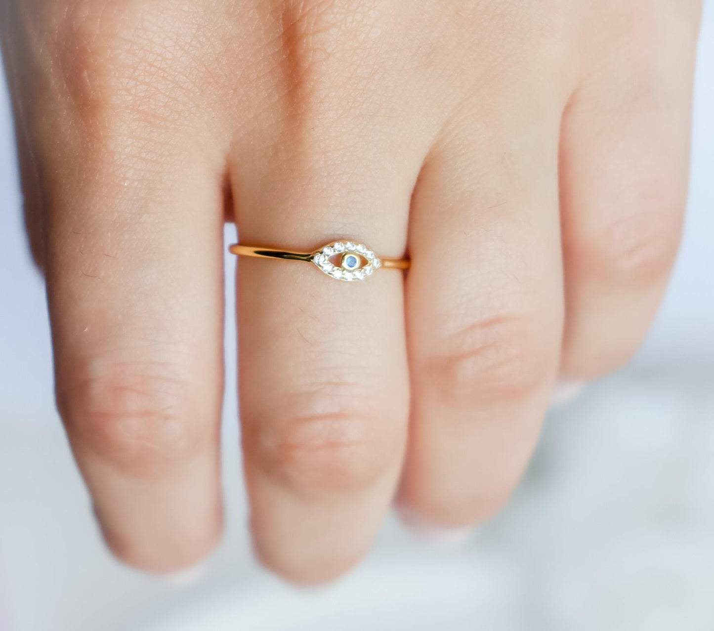 Evil Eye Ring | Sterling Silver Ring | Studded Evil Eye Ring | Crystal Evil Eye | Protective Ring | Minimalist Ring | Bridal Shower