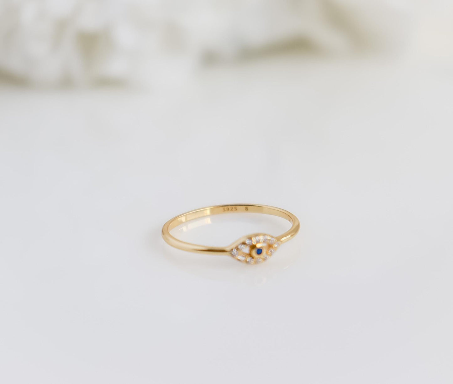 Evil Eye Ring | Sterling Silver Ring | Studded Evil Eye Ring | Crystal Evil Eye | Protective Ring | Minimalist Ring | Bridal Shower