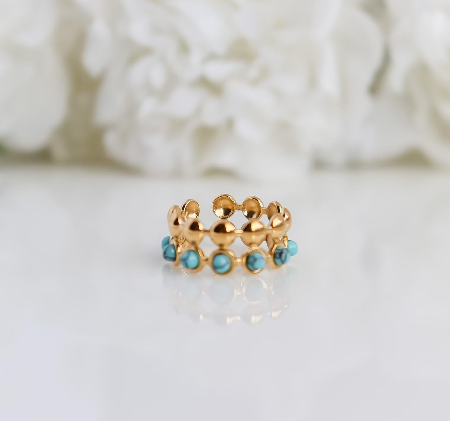 Turquoise Ring | Double Layered Ring | Gemstone Ring | Beads Ring | Minimalist Ring | Gift for Mom | Ring For Women I Resizable Ring