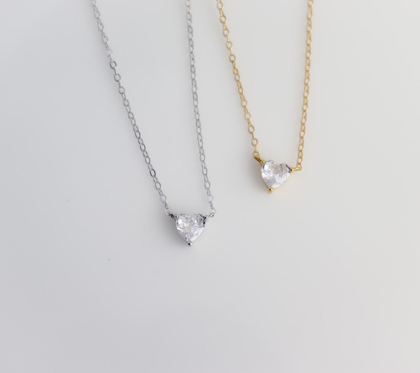 Crystal Heart Necklace | Zircon Sterling Silver Necklace | Statement Heart Pendant | Delicate Layering | Minimalist Wedding Jewelry
