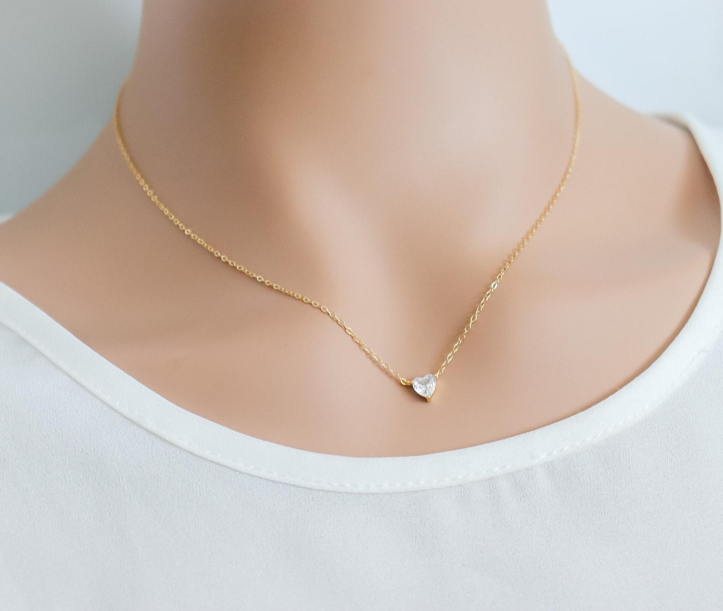 Crystal Heart Necklace | Zircon Sterling Silver Necklace | Statement Heart Pendant | Delicate Layering | Minimalist Wedding Jewelry