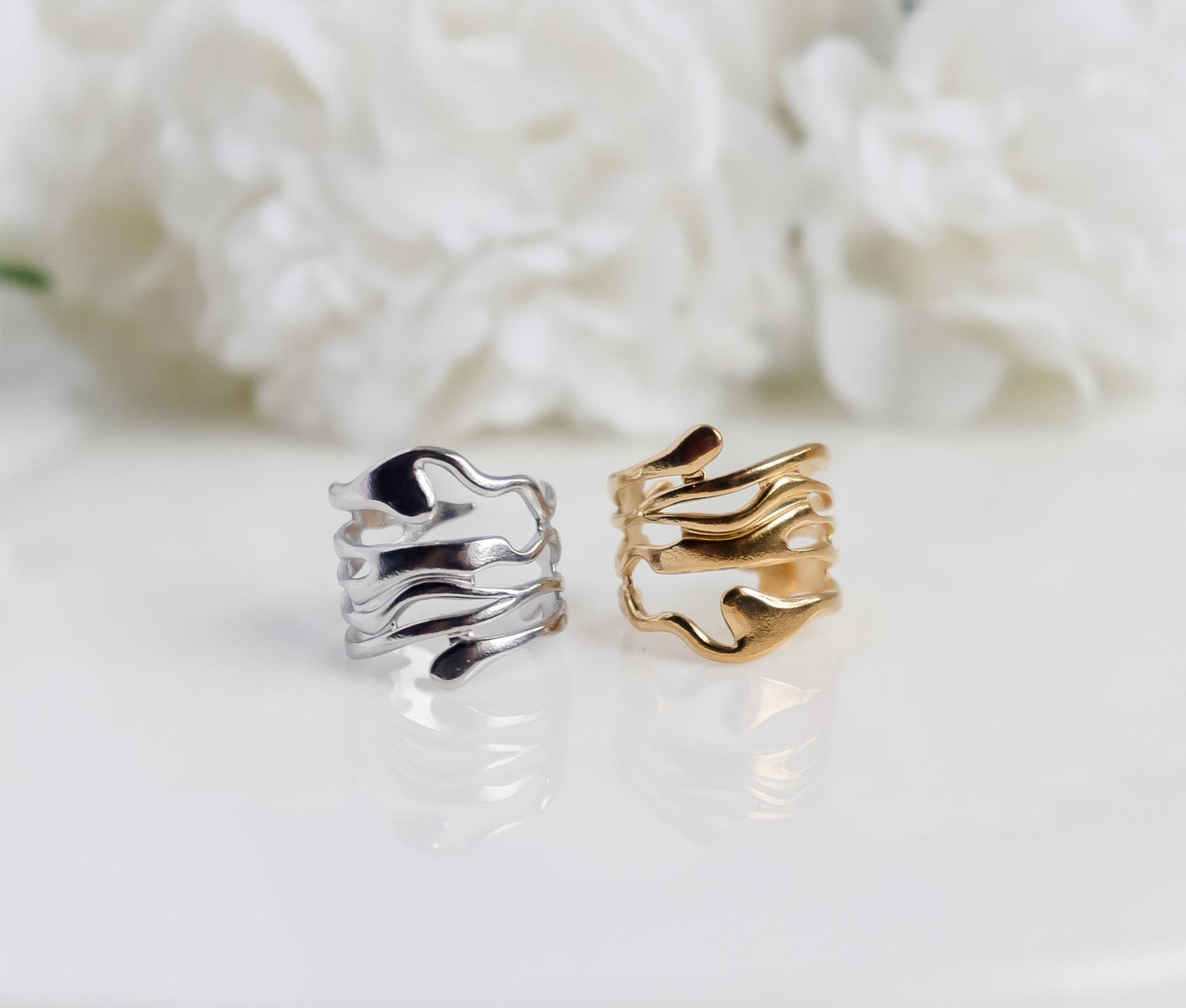 Chunky Wavy Ring | Resizable Simple Ring | Twisted Ring | Boho Ring | Bridesmaid Gifts I Gold Minimalist Ring for Stacking I Ring For women