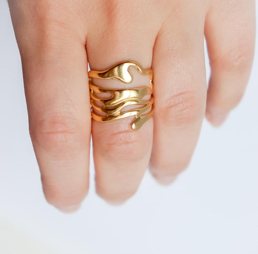 Chunky Wavy Ring | Resizable Simple Ring | Twisted Ring | Boho Ring | Bridesmaid Gifts I Gold Minimalist Ring for Stacking I Ring For women