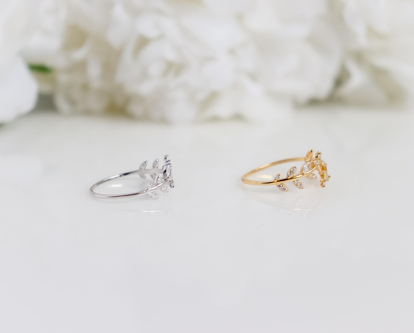 Leaf Ring | Crystal Leaf Ring | Sterling Silver | Resizable Simple Ring | Minimalist Ring | Bridesmaid Gifts I Minimalist Ring for Stacking