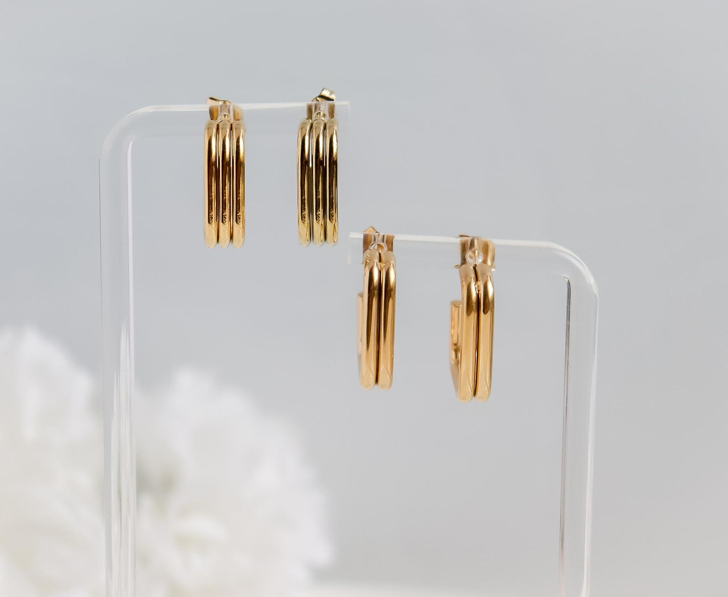 Ribbed Rectangle Earring | Minimalist Earrings | Link Rectangle Earrings | Gift for Mom | Lined Earing | Open Earring | Earring For Her