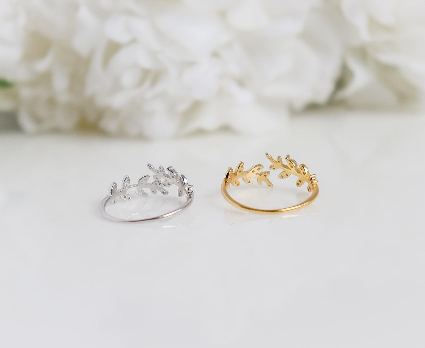 Leaf Ring | Crystal Leaf Ring | Sterling Silver | Resizable Simple Ring | Minimalist Ring | Bridesmaid Gifts I Minimalist Ring for Stacking
