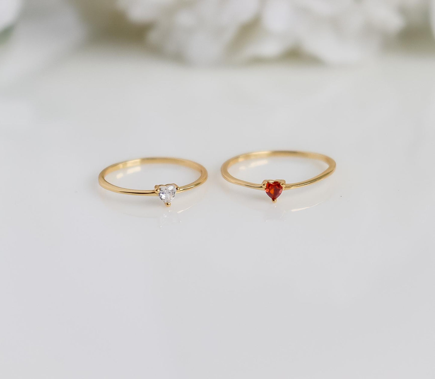 Heart Crystal Ring | Sterling Silver | Studded Ring | Gem Stone Ring | Zircon Ring | Thin Gold Minimalist Ring for Stacking | Ring For women