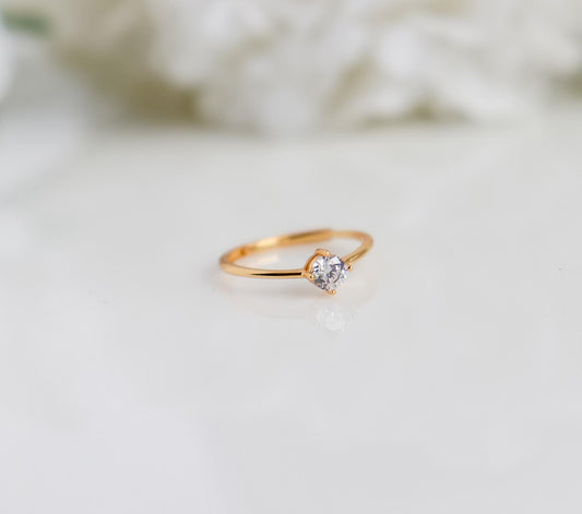 Round Crystal Ring | Studded Ring | Gem Stone Ring | Zircon Ring | Thin Gold Minimalist Ring for Stacking | Ring For women | Christmas Gift