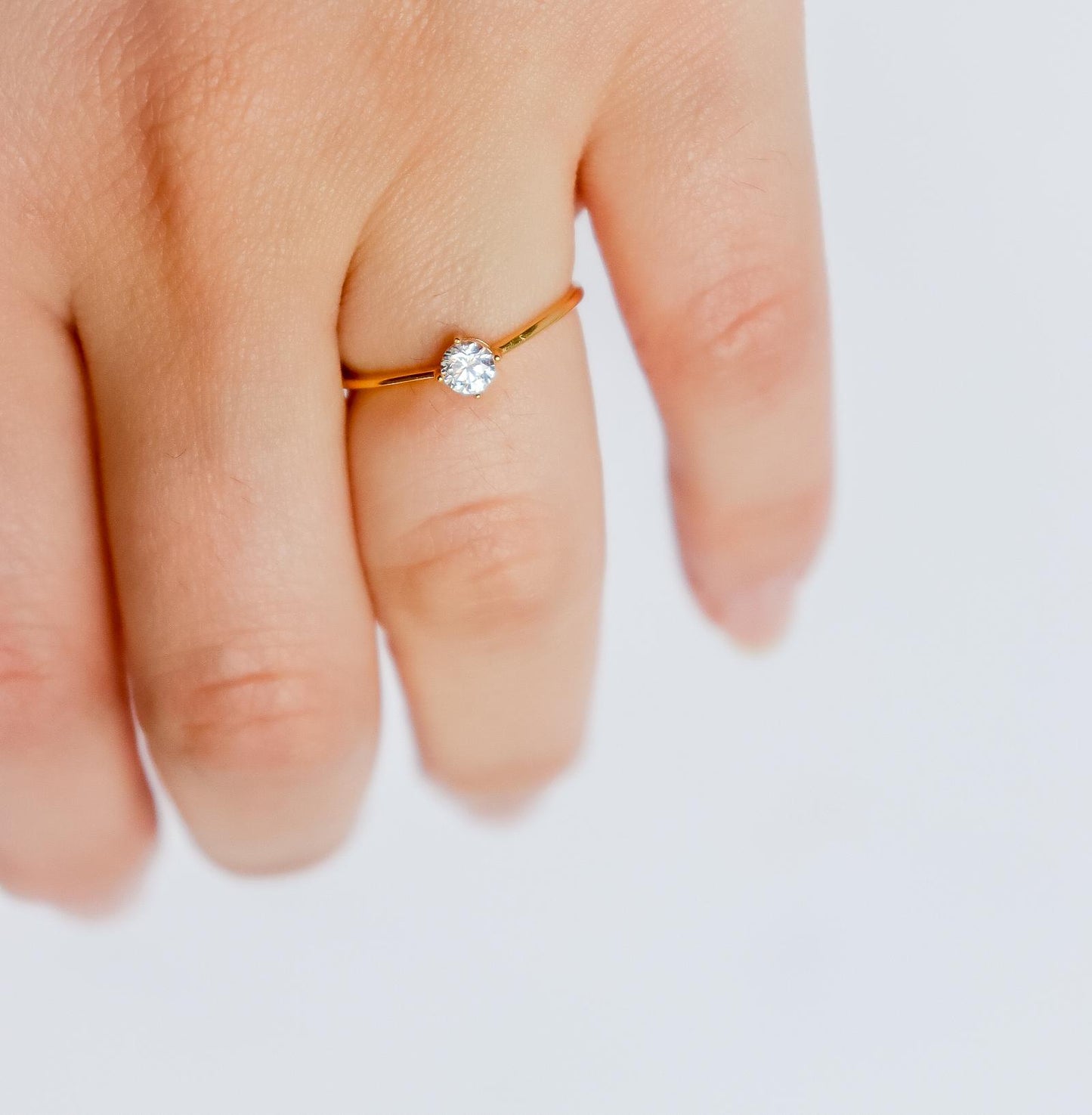 Round Crystal Ring | Studded Ring | Gem Stone Ring | Zircon Ring | Thin Gold Minimalist Ring for Stacking | Ring For women | Christmas Gift