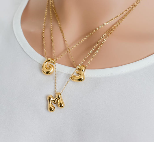 Bubble Letter Necklace | Bubble Initial Letter | Alphabet Letter Pendant | Balloon Letter Custom Jewelry | Name Initial Necklace