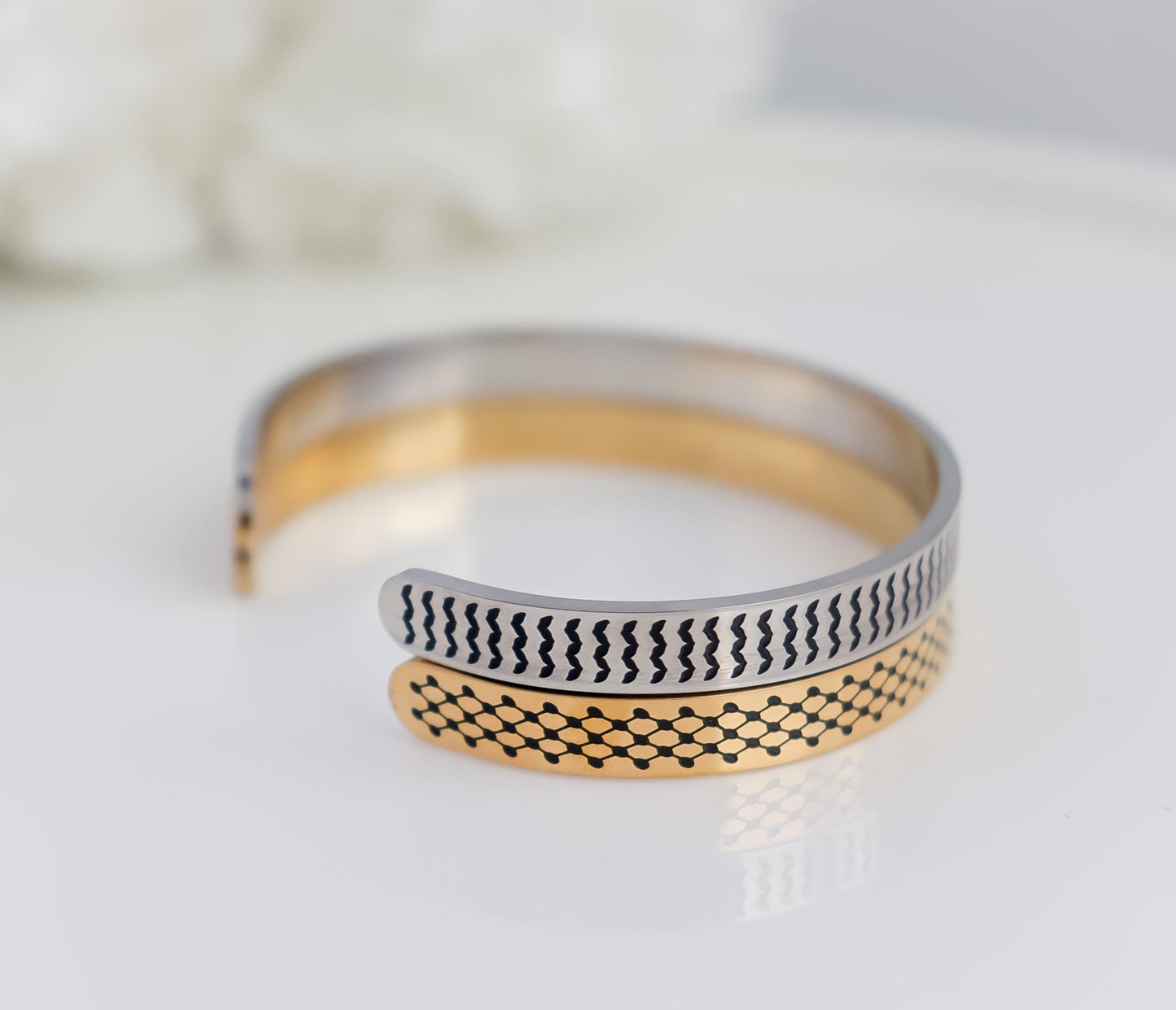 keffiyeh Bangel | Palestine Cuff | Palestine Scarf Cuff | Palestine Map Bangel with Keffiyeh | Country Pride Jewelry | Eid Gift