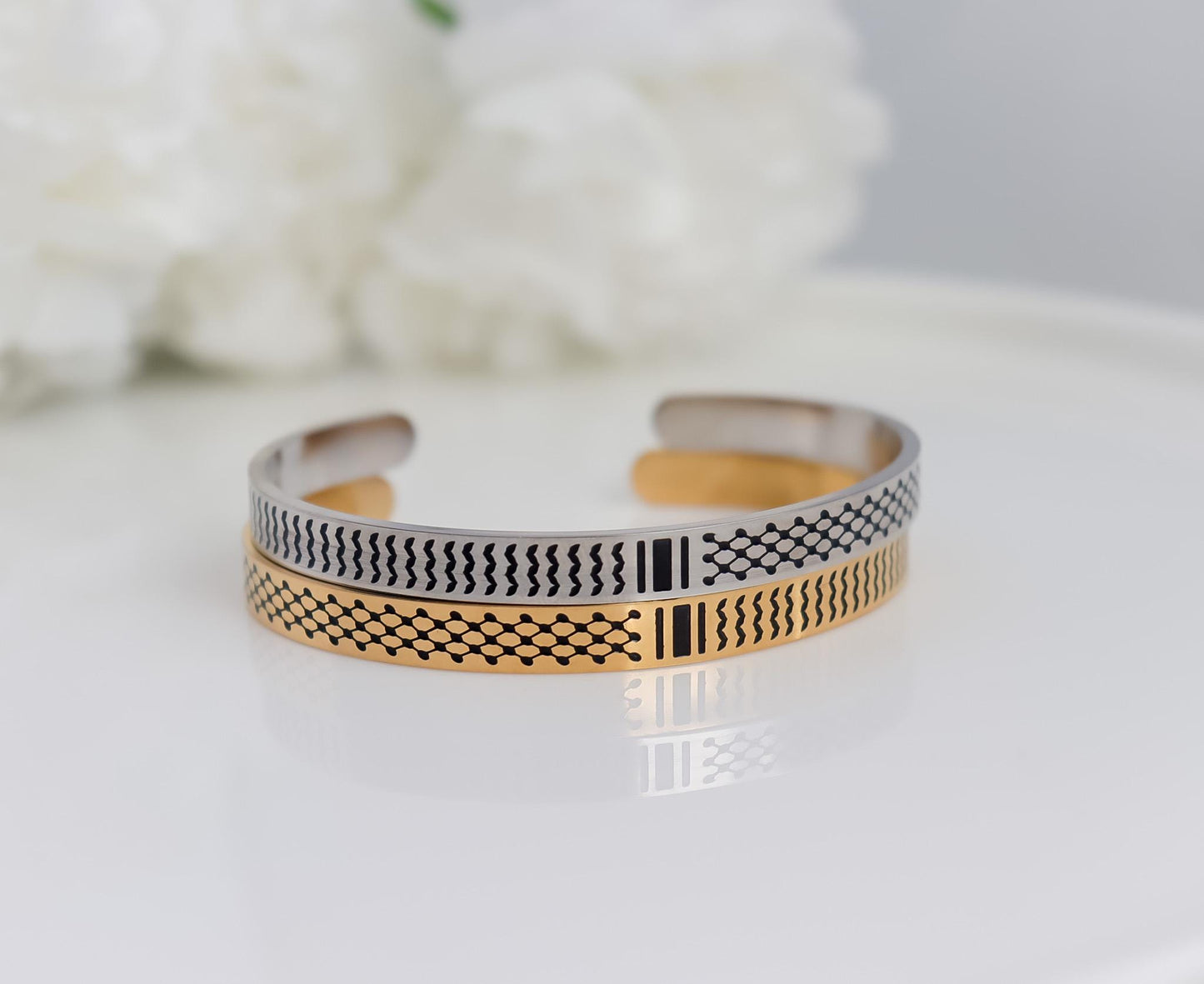 keffiyeh Bangel | Palestine Cuff | Palestine Scarf Cuff | Palestine Map Bangel with Keffiyeh | Country Pride Jewelry | Eid Gift