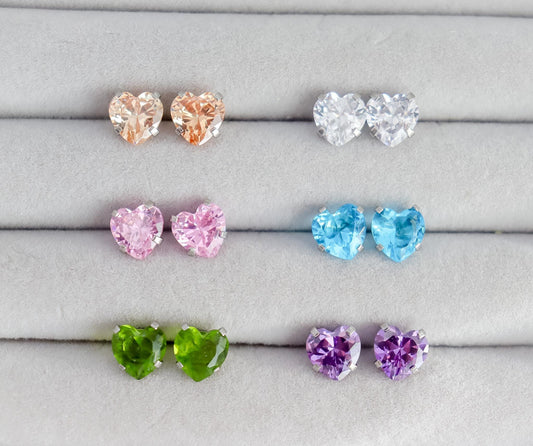Heart-Shaped Cubic Zirconia Stud Earrings In White, Amethyst, Pink, Garnet | Stud With Gem Stone in Gold | Crystal Earring | Earring For Her