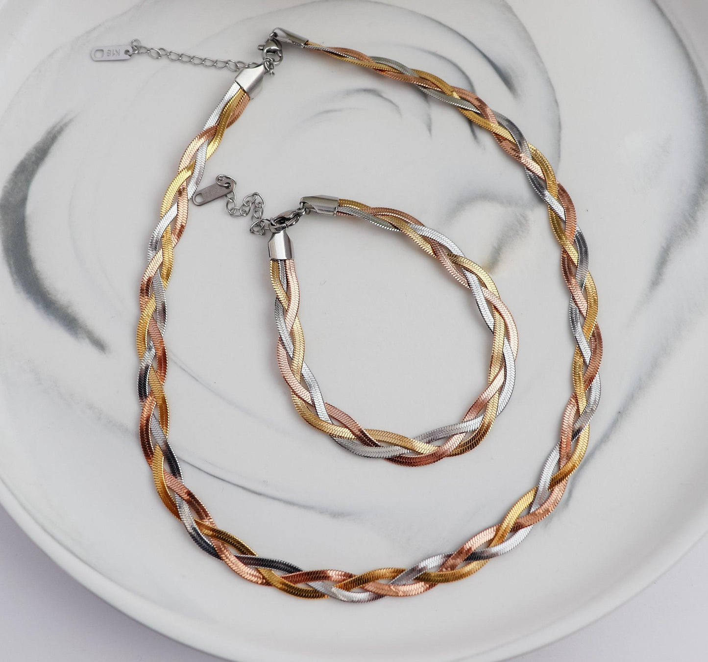 Three Strand Tricolor Snake Choker Necklace